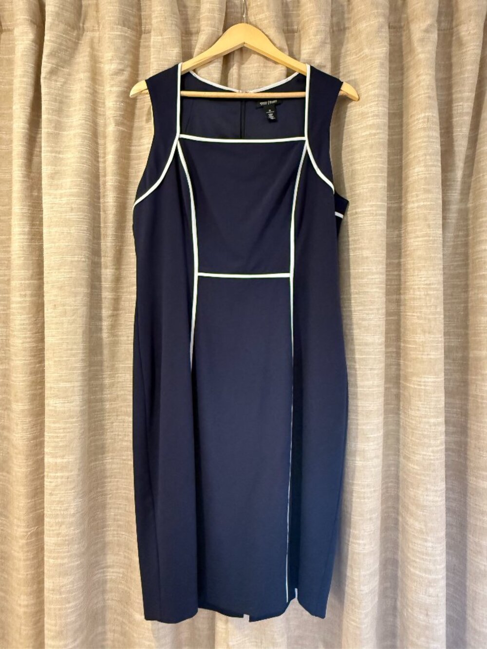 White House Black Market Navy White Piping Sheath Dress Size 14